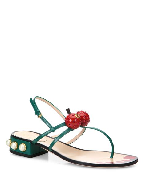 Gucci Hatsumomo Cherry Thong Sandals in Red Leather